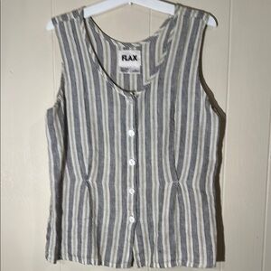 FLAX Women's linen Striped Gray Sleeveless Top size S